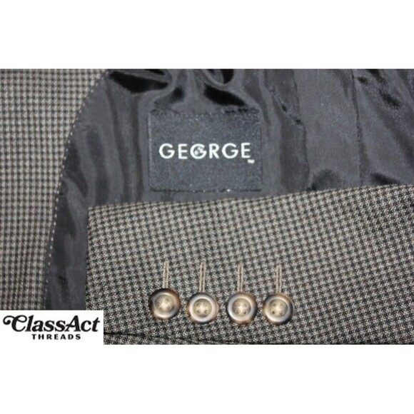 George Men's Green Houndstooth Suit Coat 3 Btn Jacket Blazer Sport Coat 42R - Picture 7 of 7